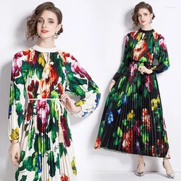 Robes décontractées de style boho imprimé floral robe de fête plissée