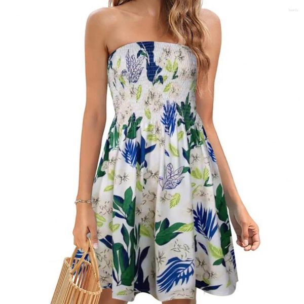 Vestidos casuales atuendo de estilo boho estampado floral estampado en el hombro vestido de verano para mujeres a la rodilla a longitud de las rodillas playa
