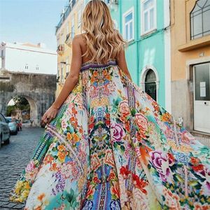 Casual jurken Boho zomerjurk Dames Bloemenprint Strapless Slip Maxi Party Holiday Vocation Wear Beachwear Zonnejurk 220513