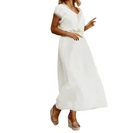 Casual jurken Boho zonnejurk dames V-hals kanten paneel witte jurk getailleerde strandfeest lange losse pasvorm vestidos