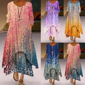 Vestidos casuales Boho Vintage botón manga tres cuartos largo Maxi para mujer 2023 boda invitado playa verano vestido túnica