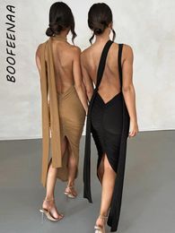 Robes décontractées BOOFEENAA Deep V Backless Slit Long Maxi Dress Élégant Sexy Graduation Cocktail Party Pour Femmes Robe D'anniversaire C70-CC33