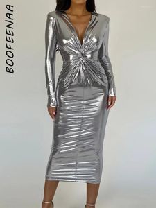 Robes décontractées Boofeenaa Robe de soirée brillante métallique Femmes Elegant Sexy Deep V Neckconmone Club Long Winter Party Club Tenues C70-DZ29