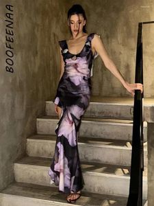 Vestidos informales Boofeenaa Ruffles Sexy Backless Split Long for Women Elegant Purple Orange Floral Dress Fiesting Fiest Farty C83-CF28