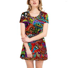 Robes décontractées Boutique femmes Pelis rétro motif T-shirt robe ample coton mi-long à manches courtes 2023 été