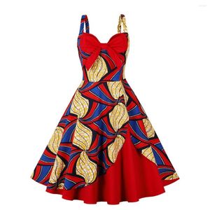 Vestidos casuales Arco frontal Estampado floral Rockabilly Vintage Robe Femme Spaghetti Strap Mujeres 2023 Sexy Party Fit And Flare Summer Dress