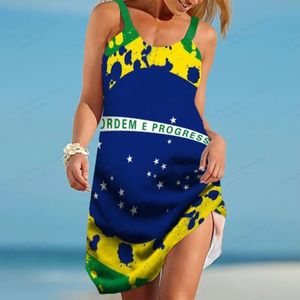 Casual jurken Brazilië Vlag Vrouwen mode Boheemse spaghetti riem feestavond sexy boho strand midi sundress los 230217