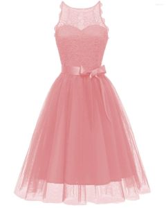 Casual jurken bruidsmeisje roze o-neck kanten mouwloze a-line chiffon vintage formele afstudeerjurken vrouw Vestidos