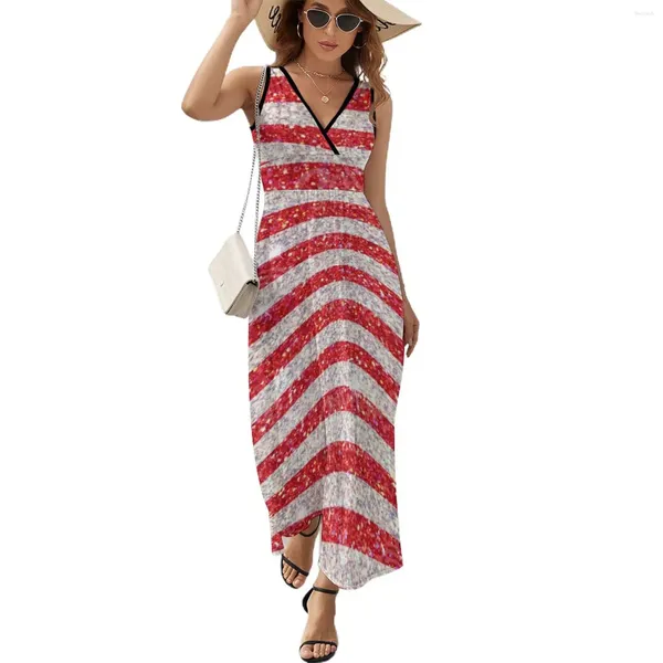 Robes décontractées Robe à rayures brillantes Esthétique Boho Beach Longue Femme Club Imprimé Maxi Cadeau