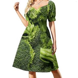 Casual jurken broccoli groentejurk retro vrouwelijke korte mouw street street style v nek oversized vestido