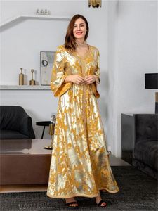 Robes décontractées BubbleKiss printemps femmes Robe musulmane dorée Robe en mousseline de soie fête Ramadan Femme soirée longue avec ceinture