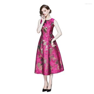 Casual jurken Bunniesfairy Celebrity geïnspireerde vrouwen elegante vintage roosrode bloemenprint vest mouwloos vestido de fiesta feestkleding