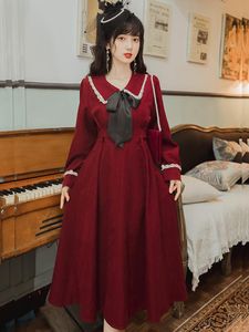 Robes décontractées bordeaux de grande taille Femmes Habillez vintage Mori fille refus