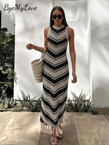 Vestidos informales Byemyleve Stripe Singlevels MAXI Vestido Mujeres Mujeres Off Shoulder Long Fashion Fiest Summer Halter Stripe