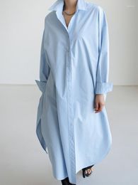 Robes décontractées BZVW Simple tempérament grande taille longue chemise pour femmes couleur unie fendu mode Blouse robe femme 2023 25X0528