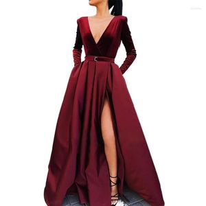 Robes décontractées CA Party A-Line Deep V-Neck Slit Full-Length Soirée Club Maxi Femmes Robe Longue Dames Élégantes Robe Taille Haute Vestidos