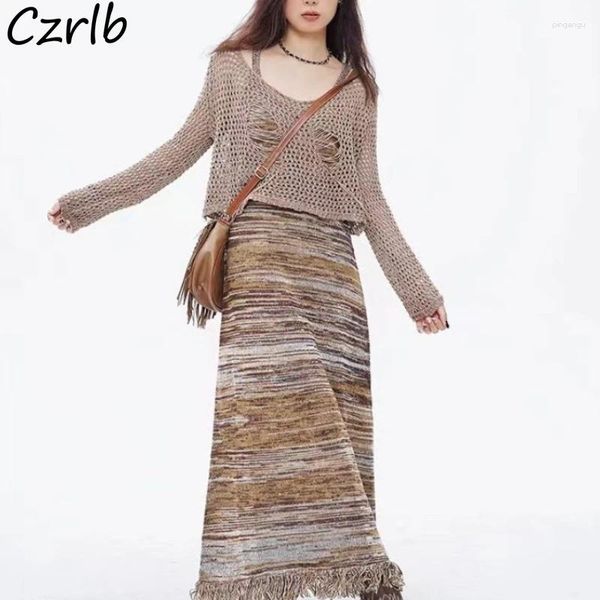 Robes décontractées robe camie longueur de cheville à rayures à rayures A-line tendance douce tempérament au large de l'épaule de style lois de style coréen