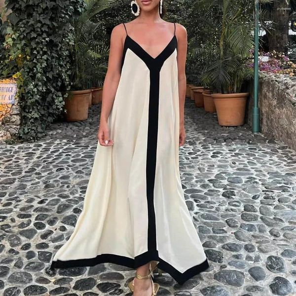 Robes décontractées Canwedance Summer sans bretelles Robe maxi épissée en noir et blanc de la robe de soleil irrégulière Open de plage sexy Vestidos