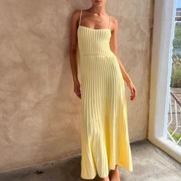 Vestidos casuales Canwedance Vestido midi sin tirantes para mujer Playa plisada Cintura alta Cintura sin respaldo Estilo de vacaciones de punto Slim Fit Vestidos