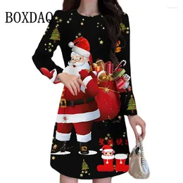 Robes décontractées Dessin animé mignon imprimé femmes robe à manches longues motif père Noël Noël automne hiver fête mini grande taille