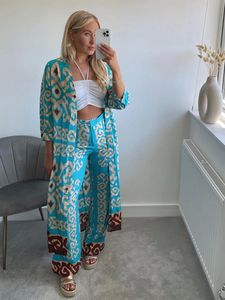 Casual jurken Casaul etnische print halve mouw jurk broek sets dames mode broek pakken 2023 zomer dame single breasted robe outfitsca