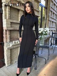 Robes décontractées Célinine 2024 Stripe Bodycon Conied O Neck Robe Maxi Femme Falle Long Manche Black Elegant Party Club Vestidos