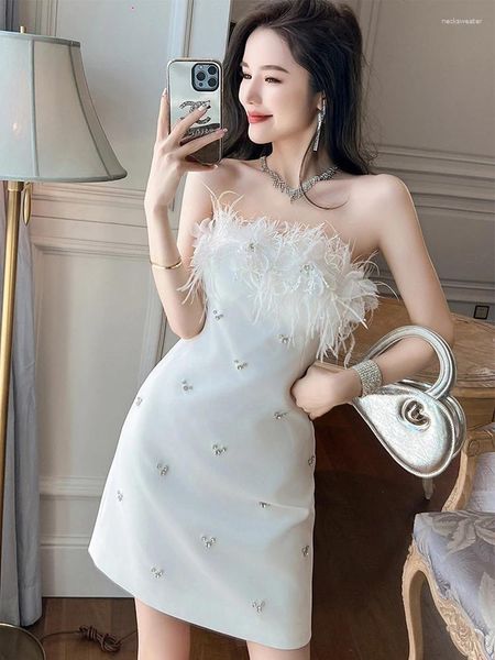 Robes décontractées Celebrity Mignon Kawaii Bretelles Élégantes Diamants De Luxe Robe Blanche Fête D'anniversaire Vestiods Fille Bal Club Robe Vêtements