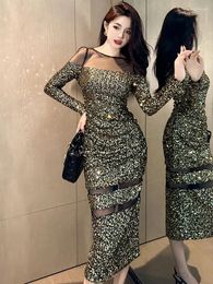 Robes décontractées Celebrtiy Vintage Robe de soirée Style de mode pour femmes exquis brillant brillant paillettes pure maille moulante robe fête bal