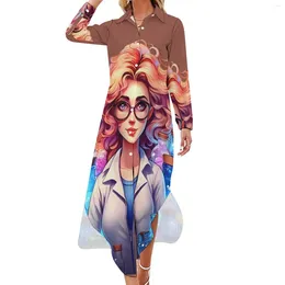 Robes décontractées robe de personnage de style dessin animé portrait street wear à manches longues plage femme V cou cou graphique en mousseline de soie surdimensionnée