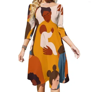Robes décontractées de personnage robe mères et filles rétro d'été sexy collier carré esthétique personnalisée grande taille