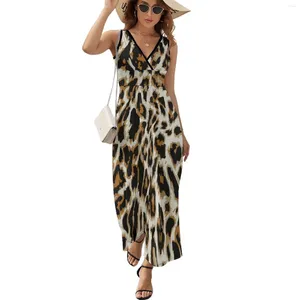 Robes décontractées Cheetah Leopard Print Robe Moderne Maxi Col V Graphique Boho Beach Long Street Wear Vêtements surdimensionnés