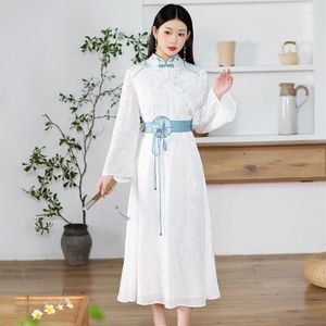 Vestidos casuales Cheongsam Otoño 2023 Joven de gama alta elegante manga de trompeta estilo chino jacquard bordado cinturón vestido de dama S-XXL