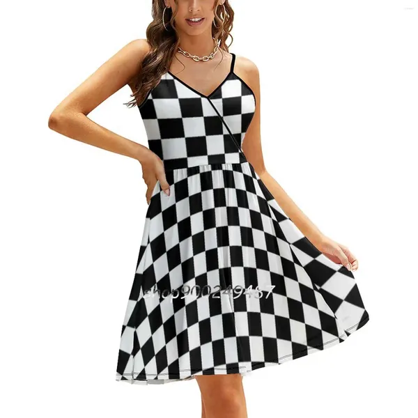 Robes décontractées drapeau à damier voiture de course à damier gagnant couvre-lit couette robe d'été sexy une ligne mode femme