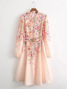 Robes décontractées chic dame de fleur de printemps d'été Imprimé robe longue robe longue avec de la chemise à seins simples de Blet Femme Linnet