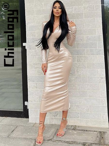 Robes Décontractées Chicologie Sexy À Capuche À Manches Longues Dos Nu Robe Fendue Mince Fête D'été Nighclub Streetwear Femmes Vêtements Pour La Vente En Gros