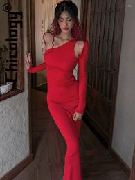 Robes décontractées Chicology Sexy manches longues évider moulante robe rouge festival élégant soirée soirée 2024 femmes vêtements pour vente en gros