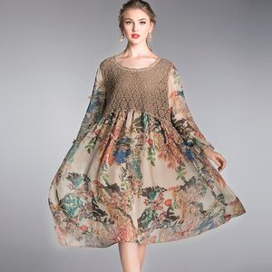 Casual jurken chiffion jurk dame plus size zomer lente 2021 vrouwen bloemenprint elegant patchwork basic chiffon vrouw