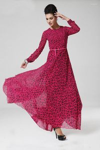 Casual jurken Chiffon lange jurk luipaardprint islamitische abaya kleding roze kleuren dier