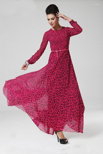 Vestidos casuales Vestido largo de gasa Estampado de leopardo Ropa islámica Abaya Ropa rosa Colores Animal