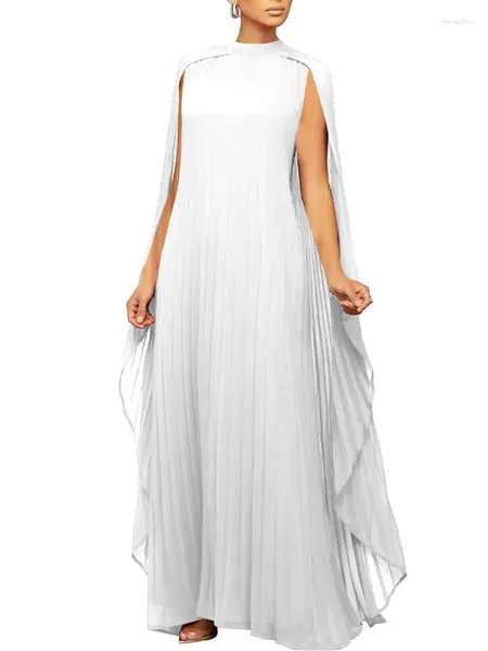 Robes décontractées en mousseline de mousseline longue femme mode couleur massive plieted fête robe femme maxi vestidos élégantes vêtements blancs vêtements