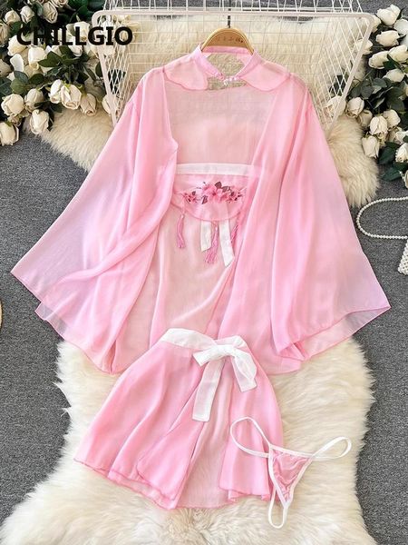 Vestidos informales CHILLGIO Mujeres Vintage Sexy Pijamas Trajes Erótico Estampado Nightie Ropa de dormir Vestido Lencería íntima Moda Transparente