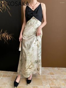 Casual jurken Chinese inkt smudge vintage sling jurk vrouwen contrast kleur patchwork v-neck mouwloze tankgewaad 202 zomervestidos