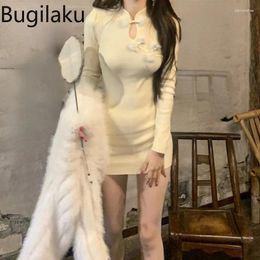 Robes décontractées de style chinois cheongsam robe femme slim fit mange long mini-femelle femelle couleur solide arrive 2024 vestidos mujer