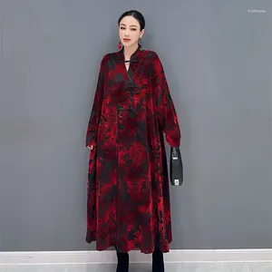 Robes décontractées style chinois robe à manches longues rétro design pulls pour femmes automne impression vestido de fiesta