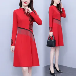 Robes décontractées Style chinois modifié Cheongsam fête rouge fête pour les femmes caractère bénédiction imprimé robe de l'année