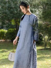 Robes décontractées Style chinois rétro coton et lin robe femmes 2024 printemps stand broderie cordon lâche