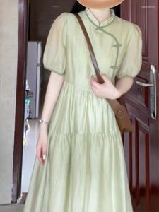Robes décontractées Chinoiserie des femmes chinoises Moderne Cheongsam Amélioré À La Mode Jeune Style Tiansi Taille Fermeture Vert À Manches Courtes