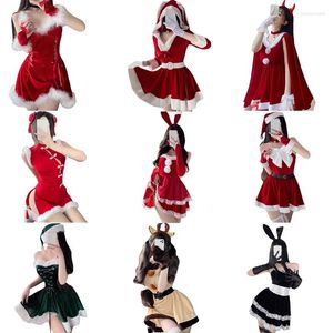 Vestidos casuales Navidad Cosplay Traje Mujeres Santa Terciopelo Chica Lencería Halloween Fiesta Vestido Fancy Set