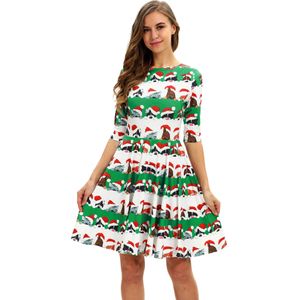 Casual jurken Kerstmis digitale print dames slanke jurk met middelgrote mouw