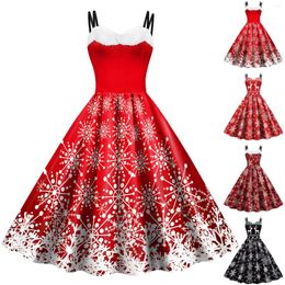 Vestidos casuales vestidos navideños para mujeres correas elegantes con mangas nieve alk hintingo de Navidad Prom Sundress Winter PinUp Rockabilly Swing